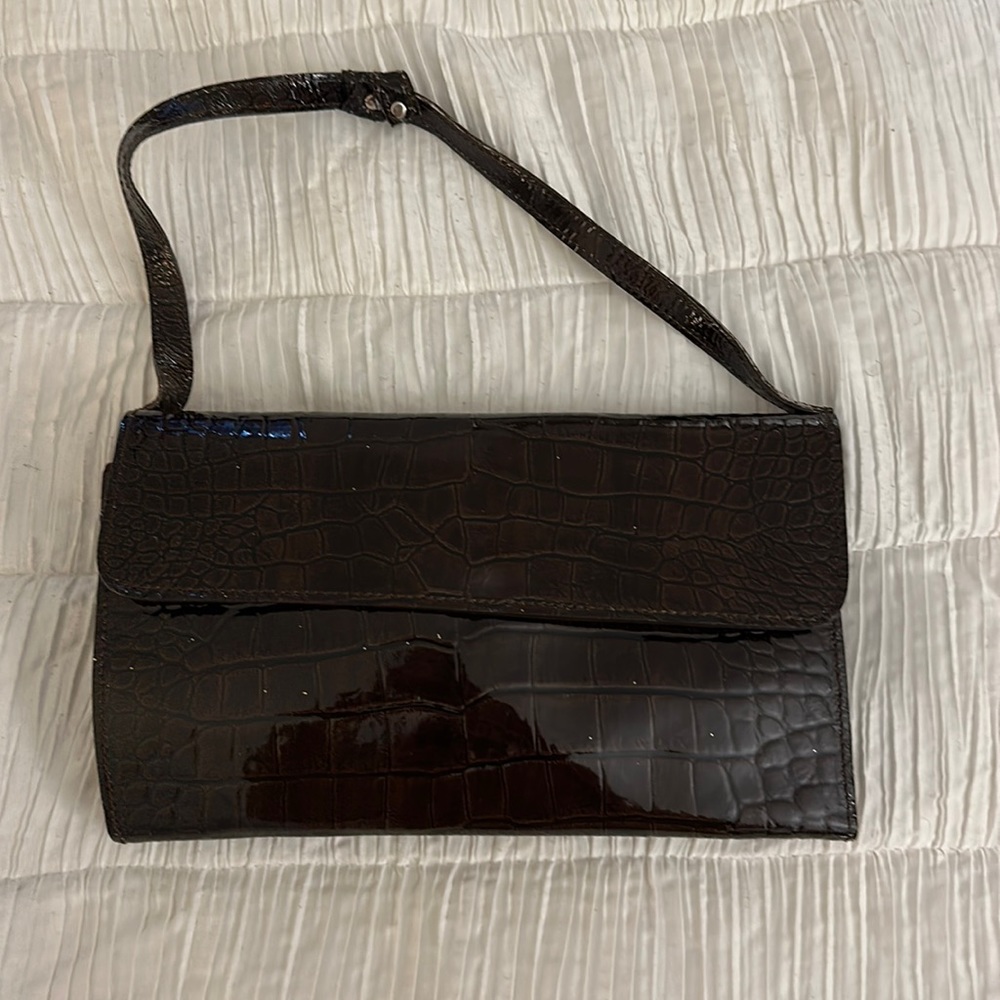 Brown Shiny Snakeskin Pattern Clutch / Wallet